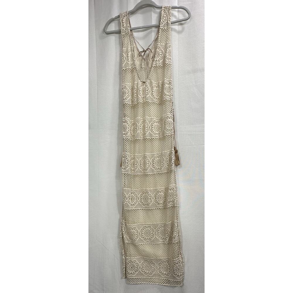PilyQ Womens Lace Up Side V Neck Open Knit Cover Up Beige SzS Perfect For Beach - Picture 13 of 16